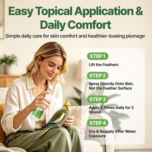 Avian Care Topical Spray for All Birds, Aloe Vera Bird Spray for Dry Itchy Skin, Molting and Feather Stress Support, Gentle Topical Care for Skin Comfort and Healthier Looking Plumage, Daily Use in Kuwait