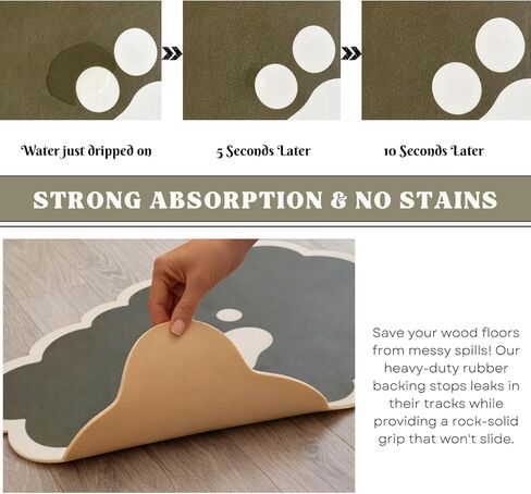 Absorbent Pet Food Mat, Scalloped Edge Dog Cat Bowl Mat with Rubber Backing, Quick-Dry Leather Feeding Mat for Messy Drinkers, 12" x 20", Sage Green in Kuwait
