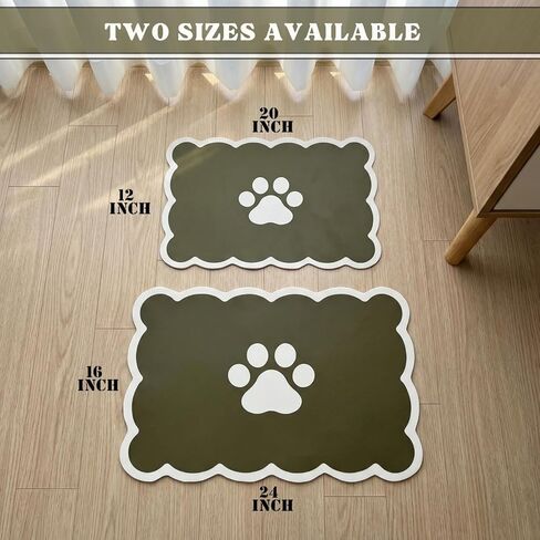 Absorbent Pet Food Mat, Scalloped Edge Dog Cat Bowl Mat with Rubber Backing, Quick-Dry Leather Feeding Mat for Messy Drinkers, 12" x 20", Sage Green in Kuwait
