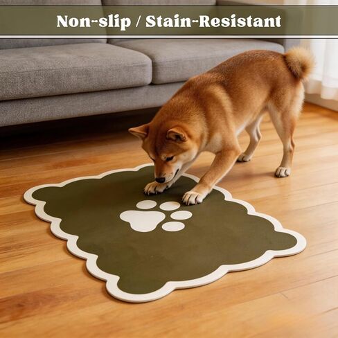 Absorbent Pet Food Mat, Scalloped Edge Dog Cat Bowl Mat with Rubber Backing, Quick-Dry Leather Feeding Mat for Messy Drinkers, 12" x 20", Sage Green in Kuwait