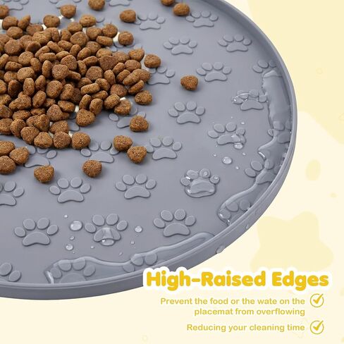 Silicone Pet Food Mat, Dog Dish Mat, Dog Cat Food Mats Small, Silicone Mats for Dogs Bowls, Waterproof Non-Slip Dogs Cat Water Bowl Placemat with Raised Edge, Gray in Kuwait