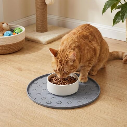 Silicone Pet Food Mat, Dog Dish Mat, Dog Cat Food Mats Small, Silicone Mats for Dogs Bowls, Waterproof Non-Slip Dogs Cat Water Bowl Placemat with Raised Edge, Gray in Kuwait