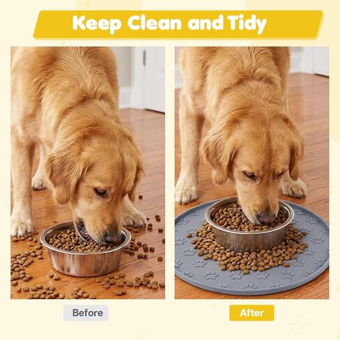 Silicone Pet Food Mat, Dog Dish Mat, Dog Cat Food Mats Small, Silicone Mats for Dogs Bowls, Waterproof Non-Slip Dogs Cat Water Bowl Placemat with Raised Edge, Gray in Kuwait