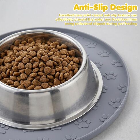 Silicone Pet Food Mat, Dog Dish Mat, Dog Cat Food Mats Small, Silicone Mats for Dogs Bowls, Waterproof Non-Slip Dogs Cat Water Bowl Placemat with Raised Edge, Gray in Kuwait