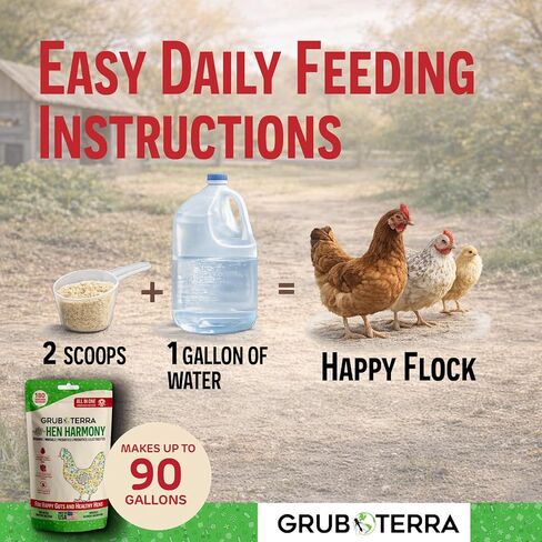 GrubTerra Hen Harmony - إلكتروليتات الدجاج الكل في واحد للمياه مع البروبيوتيك والبريبايوتكس، مكملات الأمعاء اليومية والفيتامينات التي تدعم الترطيب والهضم وإنتاج البيض - 180 حصة in Kuwait