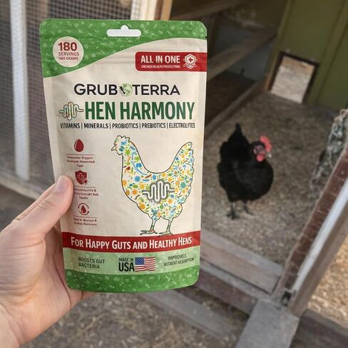 GrubTerra Hen Harmony - إلكتروليتات الدجاج الكل في واحد للمياه مع البروبيوتيك والبريبايوتكس، مكملات الأمعاء اليومية والفيتامينات التي تدعم الترطيب والهضم وإنتاج البيض - 180 حصة in Kuwait