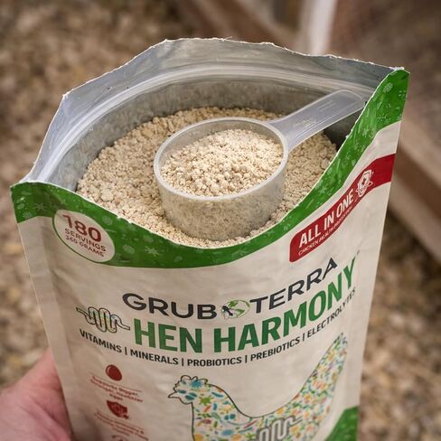 GrubTerra Hen Harmony - إلكتروليتات الدجاج الكل في واحد للمياه مع البروبيوتيك والبريبايوتكس، مكملات الأمعاء اليومية والفيتامينات التي تدعم الترطيب والهضم وإنتاج البيض - 180 حصة in Kuwait