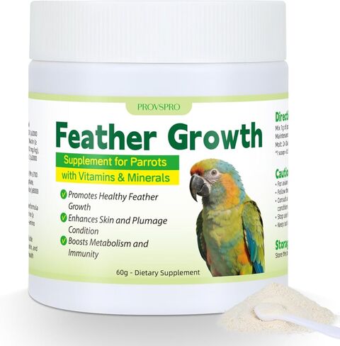 Parrot Feather Growth Supplement with Vitamins & Minerals Bird Feather Support Powder for Healthy Plumage Skin Condition Metabolism Support for Parrots and Companion Birds 60g in Kuwait