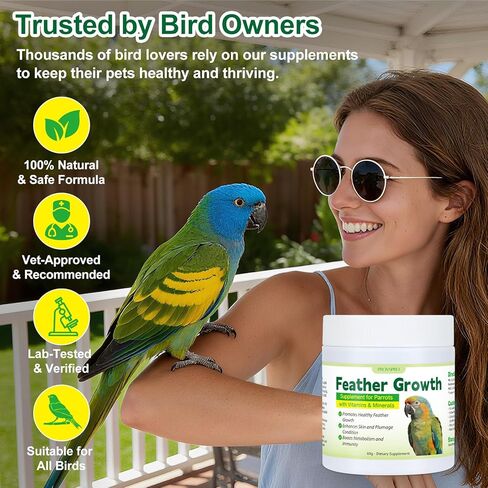 Parrot Feather Growth Supplement with Vitamins & Minerals Bird Feather Support Powder for Healthy Plumage Skin Condition Metabolism Support for Parrots and Companion Birds 60g in Kuwait