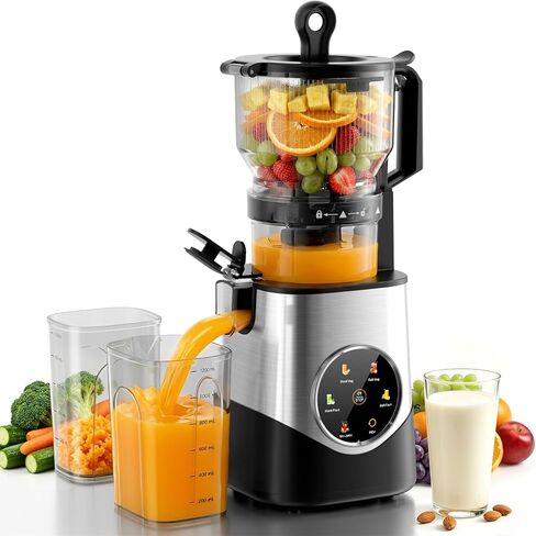 Kismile Cold Press Juicer, 3 In 1 Masticating Juicer Machine for Juice, Sorbet & Nut Milk, 6.1" Extra Large Chute, Touch Screen Color Menu with 5 Modes, High Juice Yield, BPA Free, Easy to Clean in Kuwait