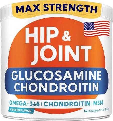 Glucosamine for Dogs Hip & Joint Supplement - Chondroitin, Omega-3, MSM - Joint Health & Pain Relief - Senior & Large Dogs - Made in USA - 120Ct in Saudi Arabia