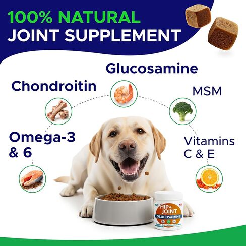Glucosamine for Dogs Hip & Joint Supplement - Chondroitin, Omega-3, MSM - Joint Health & Pain Relief - Senior & Large Dogs - Made in USA - 120Ct in Saudi Arabia
