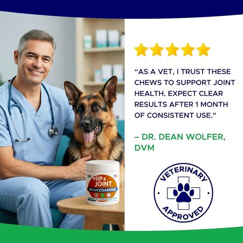 Glucosamine for Dogs Hip & Joint Supplement - Chondroitin, Omega-3, MSM - Joint Health & Pain Relief - Senior & Large Dogs - Made in USA - 120Ct in Saudi Arabia