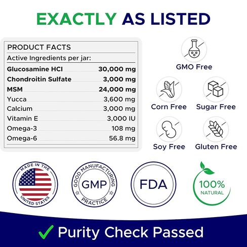 Glucosamine for Dogs Hip & Joint Supplement - Chondroitin, Omega-3, MSM - Joint Health & Pain Relief - Senior & Large Dogs - Made in USA - 120Ct in Saudi Arabia