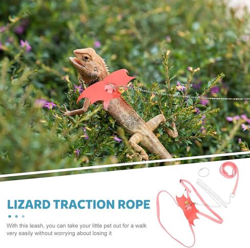 TEHAUX Wear-Resist Lizard Leash and Harness Set, Medium Pink Reptile Pet Traction Rope for Bearded Dragon, Gecko, and Desert Lizards Outdoor Walking in Kuwait