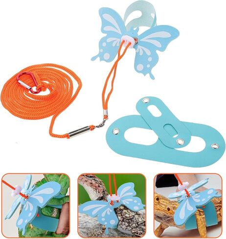 Totority Adjustable Wing-Shaped Lizard Harness Leash, Blue Reptile Harness Kit for Bearded Dragon and Gecko, Outdoor Pet Traction Rope for Small Lizards in Kuwait