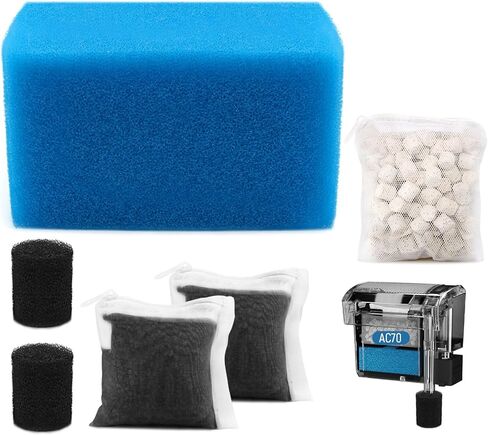 Big Peng AC70 Aquarium Filter Media Maintenance Kit Compatible with Aquaclear Fluval AC70 Power Filters, Includes 1 Blue Foam, 2 Activated Carbon, 1 BioMax Pellets, 2 Intake Strainer Sponge in Kuwait