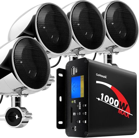 GoHawk TN4-Q 1000W 4-Channel Amplifier 4" Full Range Waterproof Bluetooth Motorcycle Stereo Speakers Audio System AUX USB SD Radio for 1-1.5" Handlebar Harley Touring Cruiser ATV in Saudi Arabia