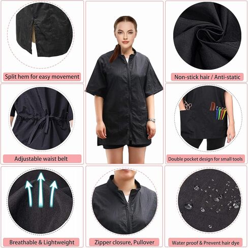 Gliitatu 2Pack Grooming Smock for Dog Groomers Barber Jacket Smocks Hairstylist Smocks Jacket with Full Zipper for Women Men in Kuwait