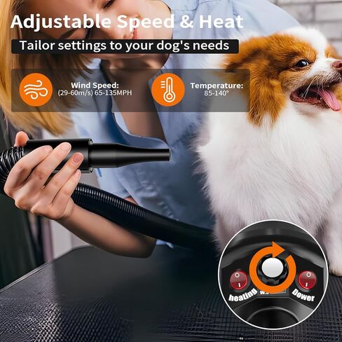 PETNF Dog Dryer for Pet Grooming, Dog Hair Dryer Blower Dog Blow Dryer High Velocity Air Forced Blow Dryer for Large Dogs,Noise Reduction Pet Hair Dryer 3.2HP Adjustable Speed Temp Dogs Grooming Bath in Kuwait