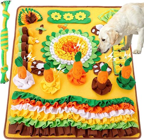 Hsei Large Snuffle Mat for Dogs Set 40'' x 30'' Colorful Nosework Feeding Mat with 5 Squeaky Carrots Cotton and 1 Cotton Rope Toy Interactive Foraging Puzzle for Stress Relief Slow Feeding in Kuwait