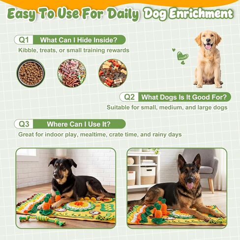 Hsei Large Snuffle Mat for Dogs Set 40'' x 30'' Colorful Nosework Feeding Mat with 5 Squeaky Carrots Cotton and 1 Cotton Rope Toy Interactive Foraging Puzzle for Stress Relief Slow Feeding in Kuwait