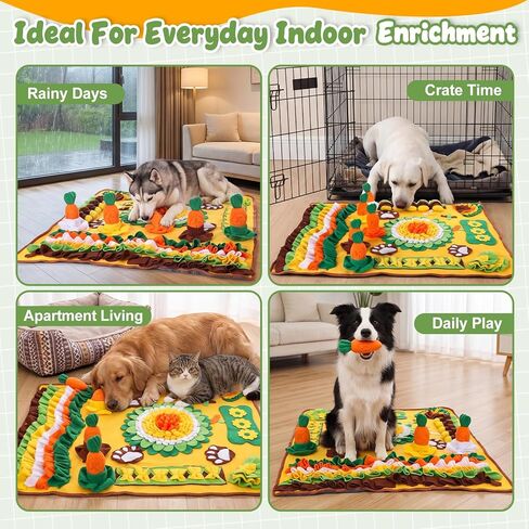 Hsei Large Snuffle Mat for Dogs Set 40'' x 30'' Colorful Nosework Feeding Mat with 5 Squeaky Carrots Cotton and 1 Cotton Rope Toy Interactive Foraging Puzzle for Stress Relief Slow Feeding in Kuwait