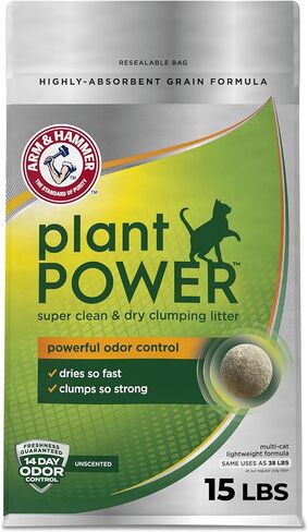 ARM & Hammer Plant Power Lightweight Plant-Based Clumping Cat Litter for Multi-Cat Homes, 14-Day Odor Control, Highly Absorbent Natural Grain Formula, Unscented 15 Lbs in Kuwait