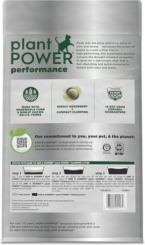 ARM & Hammer Plant Power Lightweight Plant-Based Clumping Cat Litter for Multi-Cat Homes, 14-Day Odor Control, Highly Absorbent Natural Grain Formula, Unscented 15 Lbs in Kuwait