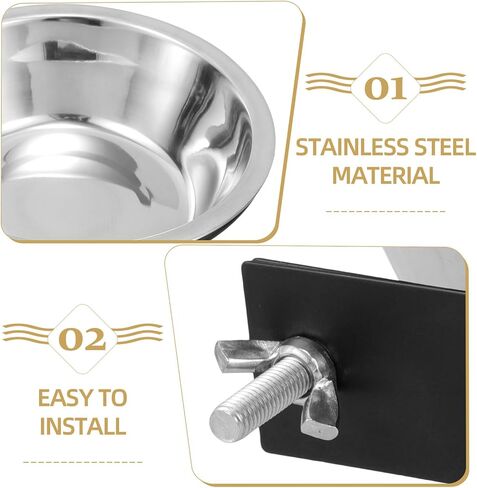 Homoyoyo Hanging Stainless Steel Pet Food Bowl Portable Wear-Resistant Cat Dog Feeder Medium Size with Black Mount for Crate Cage Feeding in Kuwait