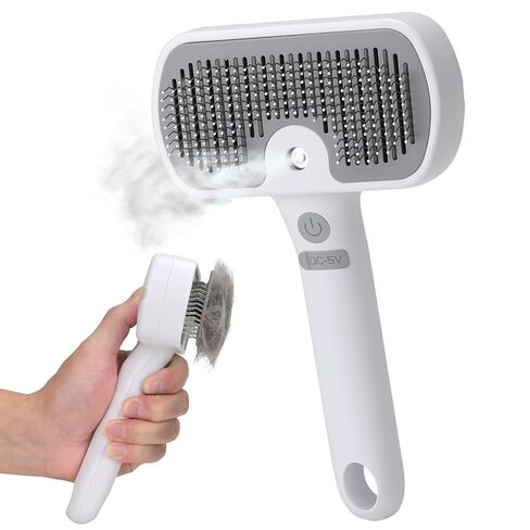 Pet Steam Brush, 3-in-1 Cat and Dog Grooming Brush for Shedding, Pet Hair Cleaning, Massage, Self Cleaning Spray Comb for Long and Short Hair (White) in Saudi Arabia