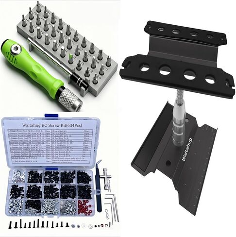 RC Car Repair Tool Set-634 Pcs Screw Kit-360 Degree Rotation Liftable Repair Workbench-32 Pcs Screwdriver Set-for 1/16 1/12 1/10 1/8 Track Truck Buggy Traxxas TRX4 Redcat Axial RC4WD HPI Losi (Blue) in Saudi Arabia