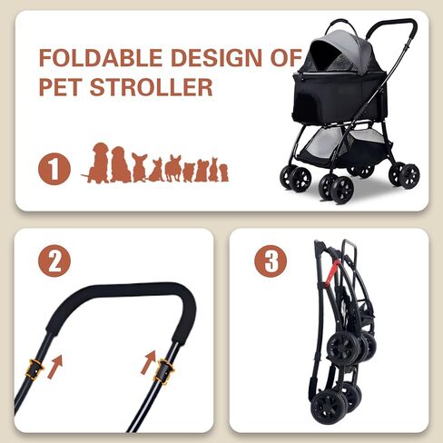 Pet Stroller for Small Dogs with Removable Carrier, Dog Stroller for Medium Dog 20 lbs, 4 Wheels Cats Stroller for 2 Cats with Cup Holder, Easy Assembly, 20-66 lbs Weight Capacity (Grey) in Kuwait