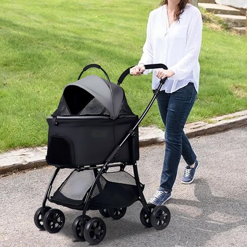 Pet Stroller for Small Dogs with Removable Carrier, Dog Stroller for Medium Dog 20 lbs, 4 Wheels Cats Stroller for 2 Cats with Cup Holder, Easy Assembly, 20-66 lbs Weight Capacity (Grey) in Kuwait