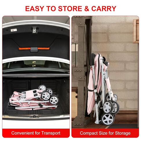 Double Pet Stroller for 2 Small Dogs & Cats, Side-by-Side Twin Travel Carriage with Safety Leashes, Mesh Windows & Double Storage Baskets, Lightweight & Foldable, 44lbs Capacity, Pink in Saudi Arabia