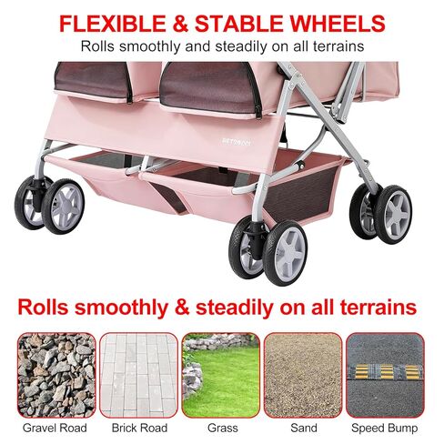 Double Pet Stroller for 2 Small Dogs & Cats, Side-by-Side Twin Travel Carriage with Safety Leashes, Mesh Windows & Double Storage Baskets, Lightweight & Foldable, 44lbs Capacity, Pink in Saudi Arabia