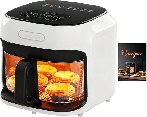 7.3QT Glass Air Fryer with See-Through Bowl, 360° Hot Air Circulation, 5 Presets, 1200W Fast Heating, Dishwasher Safe (Black) in Kuwait