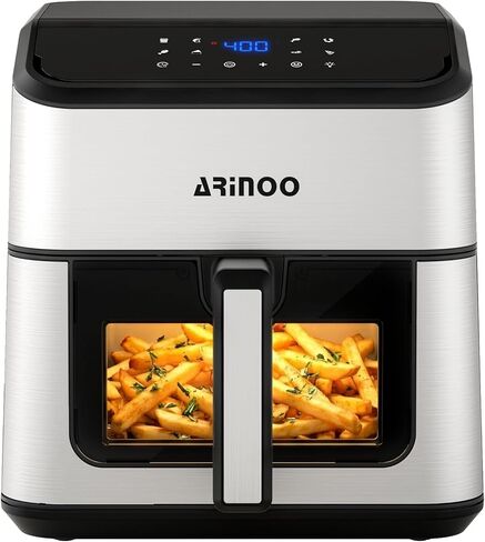 Air Fryer Pro 8 Qt, 8-in-1 Air Fryer with Viewing Window, 360° Rapid Air, 1500W, 80% Less Oil, Nonstick Dishwasher-Safe Basket, PFAS & Teflon-Free, 180°F-400°F, Recipe Book, Black in Kuwait