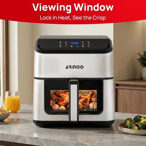 Air Fryer Pro 8 Qt, 8-in-1 Air Fryer with Viewing Window, 360° Rapid Air, 1500W, 80% Less Oil, Nonstick Dishwasher-Safe Basket, PFAS & Teflon-Free, 180°F-400°F, Recipe Book, Black in Kuwait