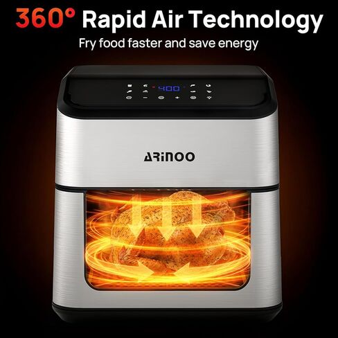 Air Fryer Pro 8 Qt, 8-in-1 Air Fryer with Viewing Window, 360° Rapid Air, 1500W, 80% Less Oil, Nonstick Dishwasher-Safe Basket, PFAS & Teflon-Free, 180°F-400°F, Recipe Book, Black in Kuwait