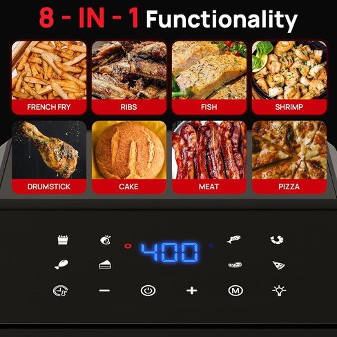 Air Fryer Pro 8 Qt, 8-in-1 Air Fryer with Viewing Window, 360° Rapid Air, 1500W, 80% Less Oil, Nonstick Dishwasher-Safe Basket, PFAS & Teflon-Free, 180°F-400°F, Recipe Book, Black in Kuwait