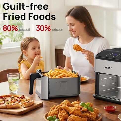 Air Fryer Pro 8 Qt, 8-in-1 Air Fryer with Viewing Window, 360° Rapid Air, 1500W, 80% Less Oil, Nonstick Dishwasher-Safe Basket, PFAS & Teflon-Free, 180°F-400°F, Recipe Book, Black in Kuwait