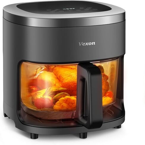 مقلاة هوائية Vexon 4.5QT، طباخ هواء ساخن مدمج بقدرة 1200 واط مع نافذة مرئية، سلة غير لاصقة، شاشة لمس رقمية، فرن مقلاة هواء كهربائي بدون زيت للطهي الصحي (أسود) in Kuwait