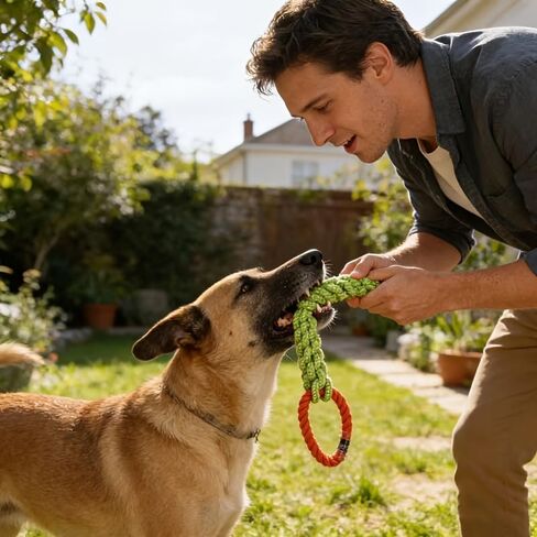 Large Dog Rope Toy for Aggressive Chewers, Durable 2-Knot Cotton Rope for Dental Health, Outdoor Interactive Tug of War Dog Toy for Large and Medium Breeds in Kuwait