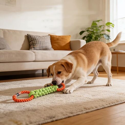 Large Dog Rope Toy for Aggressive Chewers, Durable 2-Knot Cotton Rope for Dental Health, Outdoor Interactive Tug of War Dog Toy for Large and Medium Breeds in Kuwait