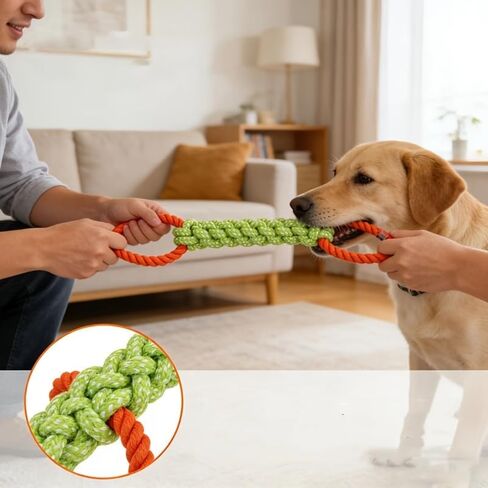 Large Dog Rope Toy for Aggressive Chewers, Durable 2-Knot Cotton Rope for Dental Health, Outdoor Interactive Tug of War Dog Toy for Large and Medium Breeds in Kuwait