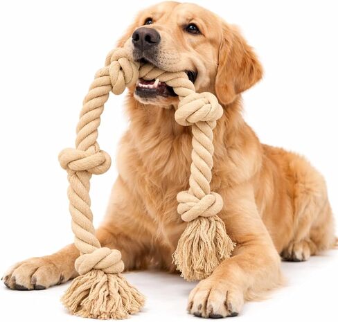 لعبة حبل للكلاب الكبيرة من Ali+Oli Pets للكلاب الكبيرة، حبل شد الحبل القطني شديد التحمل مكون من 5 عقد للمضغ العدواني، لعبة مضغ تفاعلية متينة in Kuwait