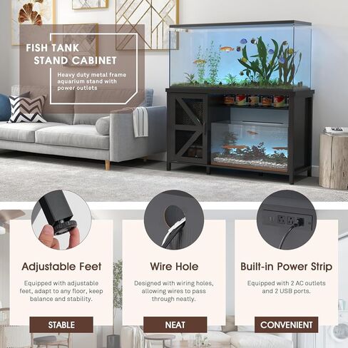 حامل حوض أسماك OC Orange-Casual سعة 55-75 جالون مع إضاءة LED ومنافذ طاقة - خزانة حوض أسماك معدنية شديدة التحمل مع أرفف قابلة للتعديل، سعة 1000 رطل، أسود in Kuwait