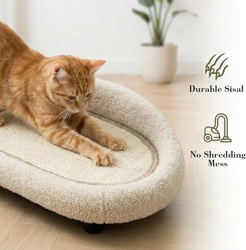Cat Sisal Scratcher Bed with Refill Pad, Horizontal Scratching Sofa, Sisal Couch for Indoor Cats, Off-White Color in Kuwait