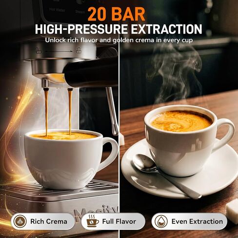 Mecity 20 Bar Espresso Machine with Milk Frother, Touchscreen Coffee Maker for Espresso, Americano & Over Ice Coffee, Compact Stainless Steel Latte & Cappuccino Maker in Kuwait